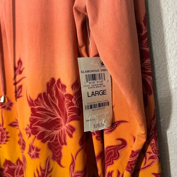 JM Collection Floral Print Top Lace-Up 3/4 Sleeve Blouse Orange Size L NWT - Picture 8 of 8